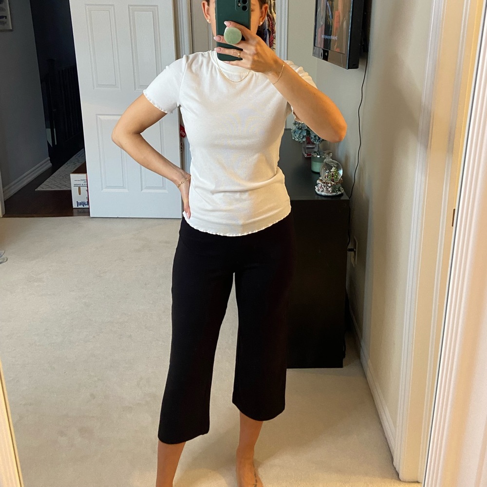 Loft black elastic waist wide leg capris pants